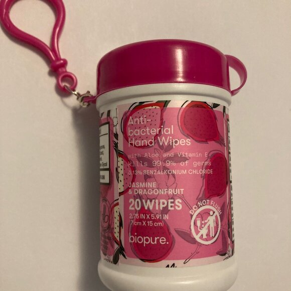 3 Biopure Antibacterial Travel Size Hand Wipes Keychain Jasmine & Dragonfruit - Picture 3 of 4
